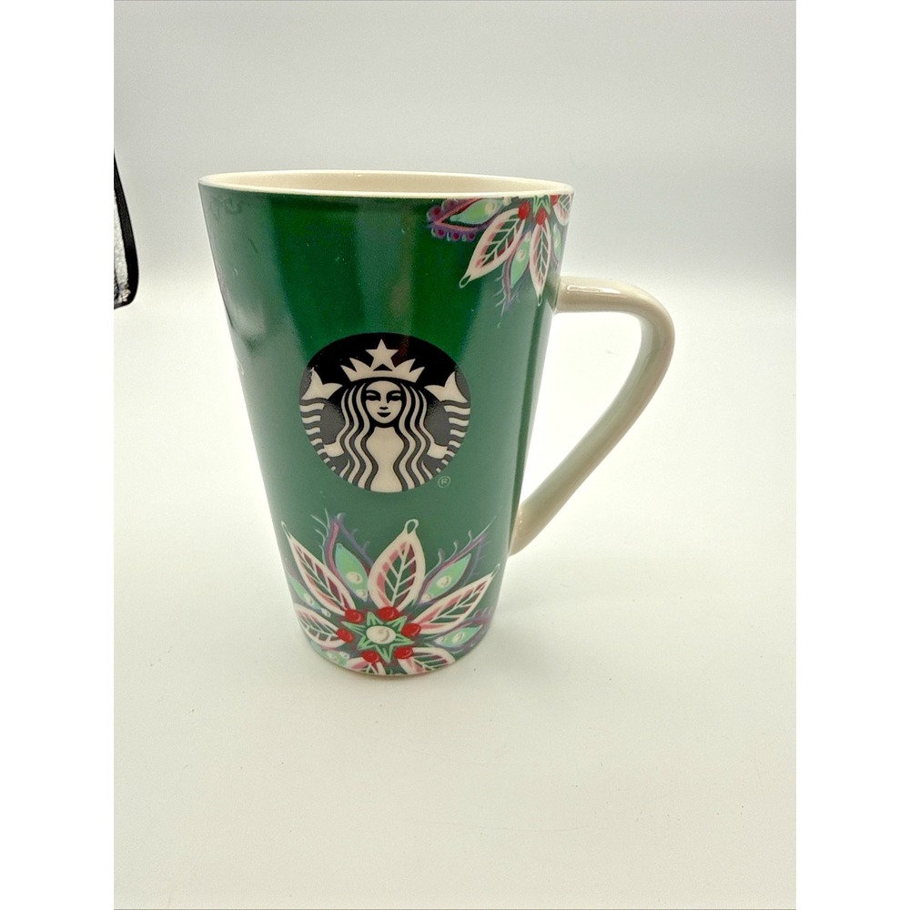 Starbucks 2020 Holiday Christmas Ceramic Coffee Mug Green Siren Poinsettia 12 oz